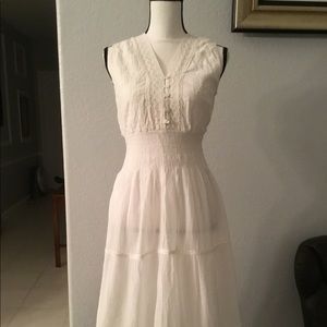 White  Midi Sleeveless elastic waist cotton dress